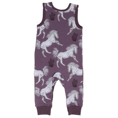 Strampler Baby Bio-Lila Walkiddy Schimmel Horses 95% Baumwolle, 5% Elasthan, ärmellos, nachhaltig, umweltfreundlich, GOTS-zertifiziert, stilvoll, bequem.