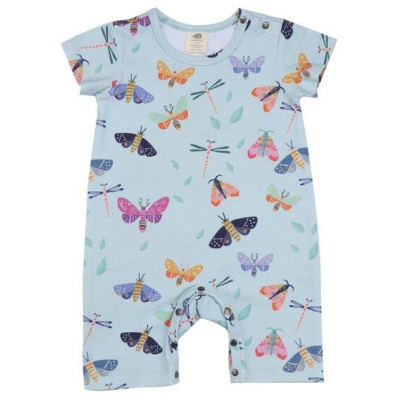 Strampler Bio Baumwolle Blau - Walkiddy Schmetterlinge Kurzarm, nachhaltig, bequem, allergikerfreundlich, elastisch, GOTS-zertifiziert, umweltbewusst.