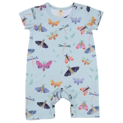 Strampler Bio Baumwolle Blau - Walkiddy Schmetterlinge Kurzarm, nachhaltig, bequem, allergikerfreundlich, elastisch, GOTS-zertifiziert, umweltbewusst.