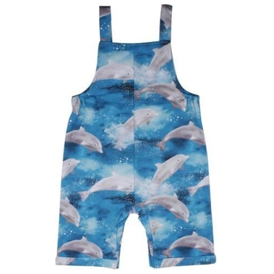 Strampler "Happy Dolphins" Blau - Ärmellos, Bio-Baumwolle, Nachhaltig, Markenname: Walkiddy
