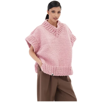 V-neck Poncho Sweater - Pink