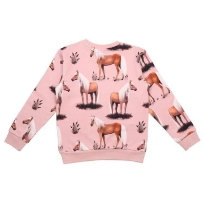Walkiddy Bio Baby Sweatshirt Rosa - Nachhaltiges Pferde-Motiv, 95% Bio-Baumwolle, GOTS zertifiziert, hypoallergen, umweltfreundlich, fair produziert.