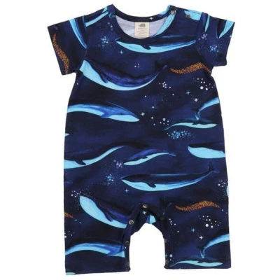 Walkiddy Bio-Baumwoll-Strampler mit kurzem Arm - Whaley's Song in Dunkel Blau - GOTS zertifiziert
