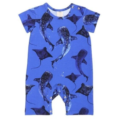 Walkiddy Nachhaltiger Dunkelblauer Strampler - Whales/Eagle Rays Kollektion - GOTS zertifiziert