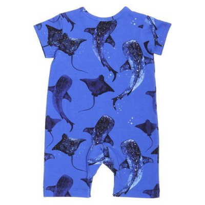 Walkiddy Nachhaltiger Dunkelblauer Strampler - Whales/Eagle Rays Kollektion - GOTS zertifiziert