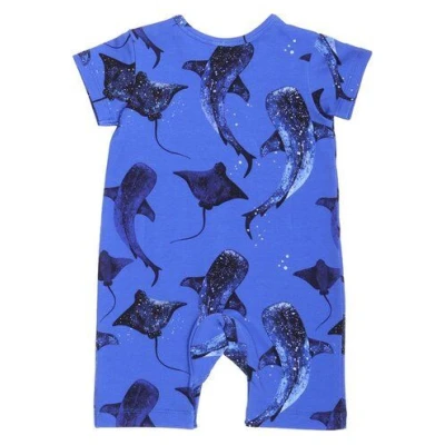 Walkiddy Nachhaltiger Dunkelblauer Strampler - Whales/Eagle Rays Kollektion - GOTS zertifiziert