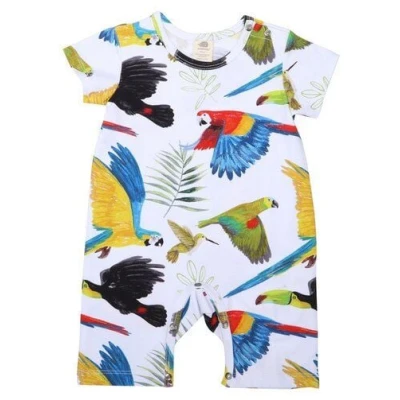 Walkiddy Regenwaldvogel Blauer Bio-Strampler Kurzarm - Nachhaltige Babykleidung - GOTS zertifiziert