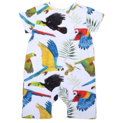 Walkiddy Regenwaldvogel Blauer Bio-Strampler Kurzarm - Nachhaltige Babykleidung - GOTS zertifiziert