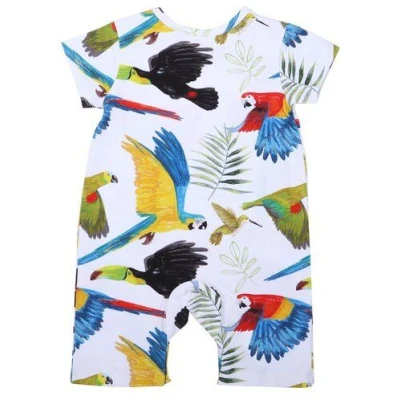 Walkiddy Regenwaldvogel Blauer Bio-Strampler Kurzarm - Nachhaltige Babykleidung - GOTS zertifiziert