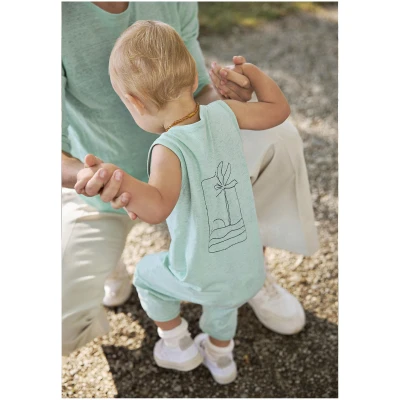 hessnatur Baby Strampler Regular aus Bio-Baumwolle mit Leinen - grün - Größe 86/92