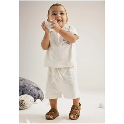 hessnatur Baby T-Shirt Regular aus Bio-Baumwolle mit Leinen - natur - Größe 62/68