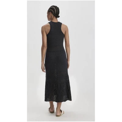 hessnatur Damen Ajour Strick Kleid Midi Fitted aus Bio-Baumwolle - schwarz - Größe 34
