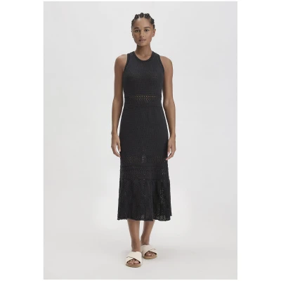 hessnatur Damen Ajour Strick Kleid Midi Fitted aus Bio-Baumwolle - schwarz - Größe 34