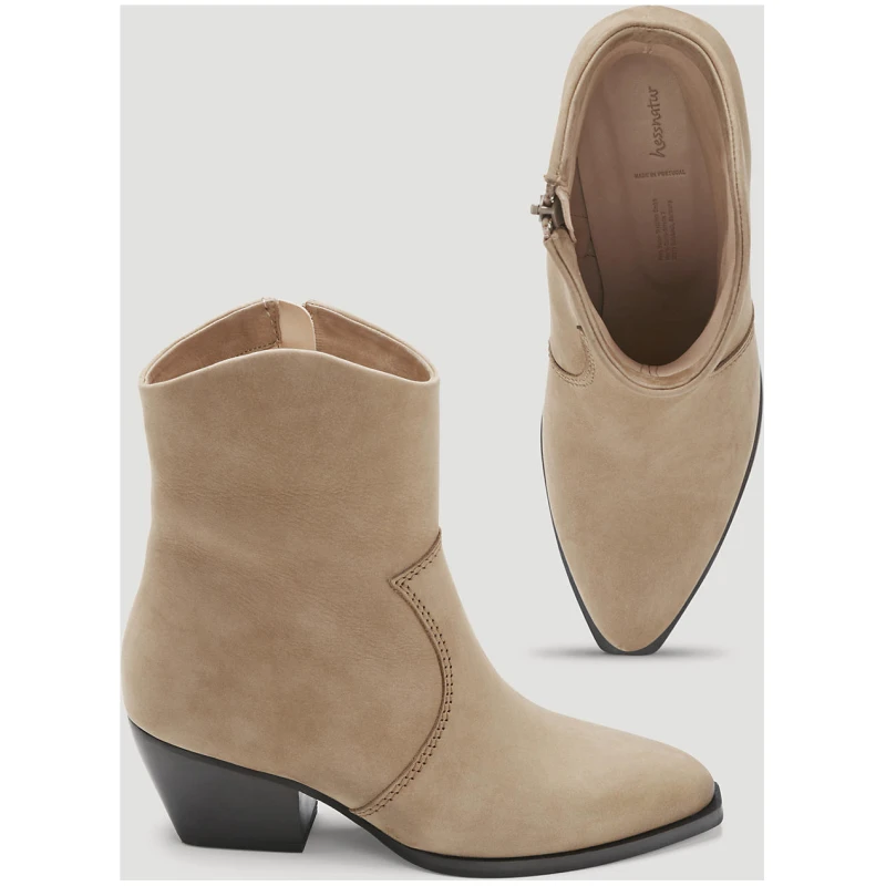 hessnatur Damen Ankle Boots Western aus chromfrei gegerbtem Nubuk-Leder - braun - Größe 36