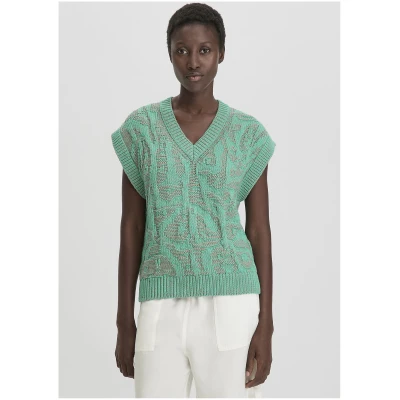 hessnatur Damen Jacquard Strick Pullover Relaxed aus Bio-Baumwolle - grün - Größe L