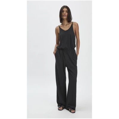 hessnatur Damen Jersey Jumpsuit Relaxed aus Leinen und reiner Bio-Baumwolle - schwarz - Größe 34