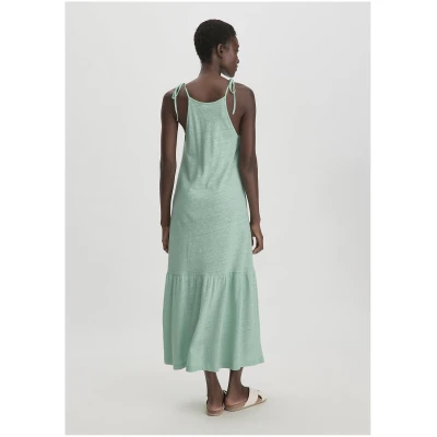 hessnatur Damen Jersey Kleid Midi Relaxed aus Bio-Baumwolle mit Leinen - grün - Größe 34