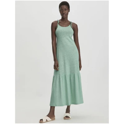 hessnatur Damen Jersey Kleid Midi Relaxed aus Bio-Baumwolle mit Leinen - grün - Größe 34