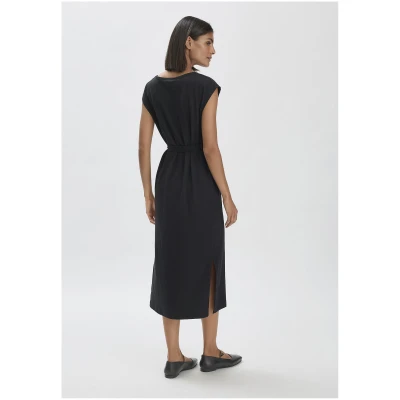 hessnatur Damen Jersey Kleid Midi Relaxed aus Bio-Baumwolle mit Leinen - schwarz - Größe 34
