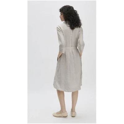 hessnatur Damen Kleid Knielang Relaxed aus Leinen - beige - Größe 34
