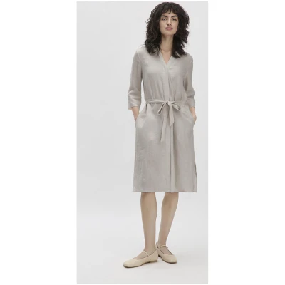 hessnatur Damen Kleid Knielang Relaxed aus Leinen - beige - Größe 34