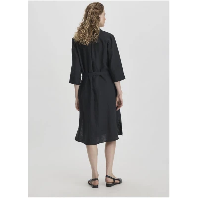 hessnatur Damen Kleid Knielang Relaxed aus Leinen - schwarz - Größe 34