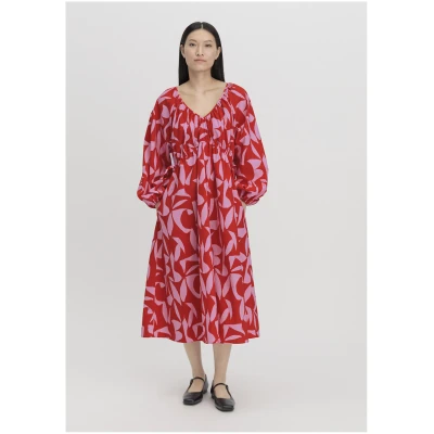 hessnatur Damen Kleid Midi Oversize aus Bio-Baumwolle - rot - Größe M