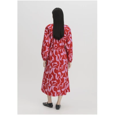 hessnatur Damen Kleid Midi Oversize aus Bio-Baumwolle - rot - Größe M