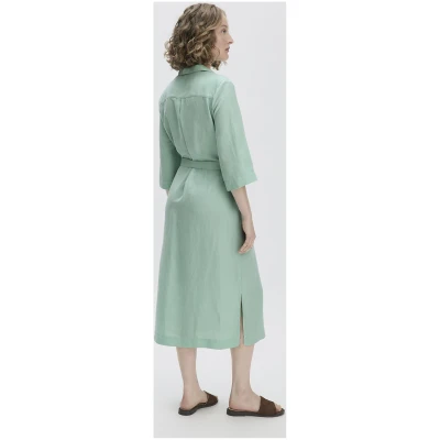 hessnatur Damen Kleid Midi Relaxed aus TENCEL Lyocell mit Leinen - grün - Größe 34