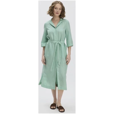 hessnatur Damen Kleid Midi Relaxed aus TENCEL Lyocell mit Leinen - grün - Größe 34