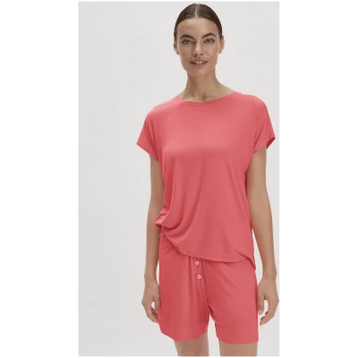 hessnatur Damen Kurzarm Schlafshirt Relaxed PURE FLOW aus TENCEL™ Modal - rot - Größe 34