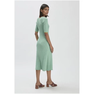 hessnatur Damen Mouliné Strick Kleid Midi Fitted aus Bio-Baumwolle - grün - Größe 34