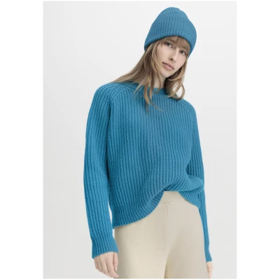 hessnatur Damen Mütze aus Bio-Merinowolle mit Bio-Baumwolle - blau - Größe One Size