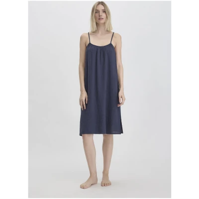 hessnatur Damen Musselin Nachthemd Relaxed PURE COMFORT aus Bio-Baumwolle - blau - Größe 34