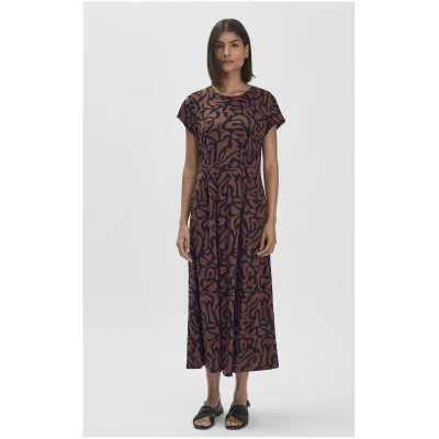 hessnatur Damen Print Jersey Kleid Midi Relaxed aus Bio-Baumwolle - braun - Größe 34