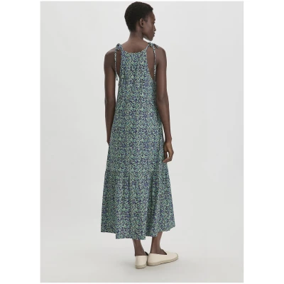 hessnatur Damen Print Jersey Kleid Midi Relaxed aus Bio-Baumwolle - grün - Größe 34