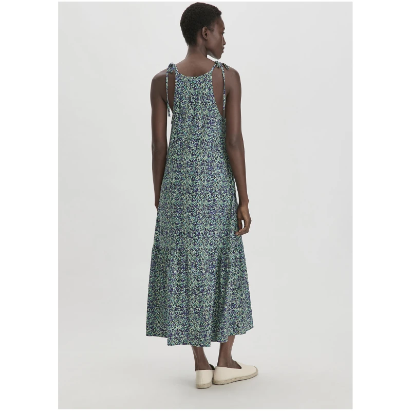 hessnatur Damen Print Jersey Kleid Midi Relaxed aus Bio-Baumwolle - grün - Größe 34