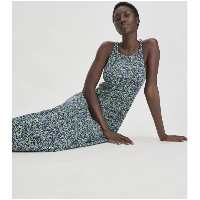 hessnatur Damen Print Jersey Kleid Midi Relaxed aus Bio-Baumwolle - grün - Größe 34