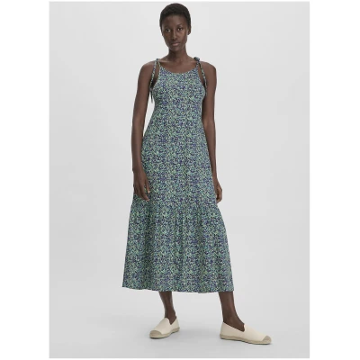 hessnatur Damen Print Jersey Kleid Midi Relaxed aus Bio-Baumwolle - grün - Größe 34