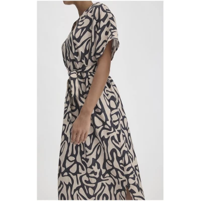 hessnatur Damen Print Kleid Midi Oversize - schwarz - Größe 34