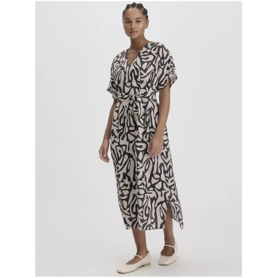 hessnatur Damen Print Kleid Midi Oversize - schwarz - Größe 34