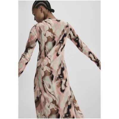 hessnatur Damen Print Premium Light Jersey Kleid Midi Slim aus Bio-Baumwolle - braun - Größe 34