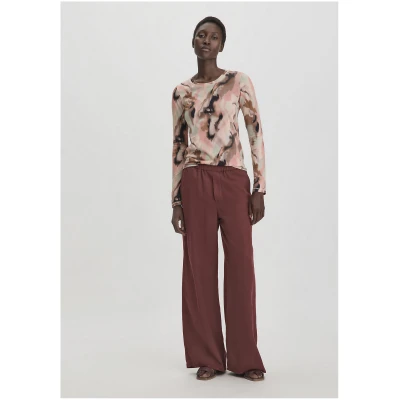 hessnatur Damen Print Premium Light Jersey Longsleeve Slim aus Bio-Baumwolle - braun - Größe 34