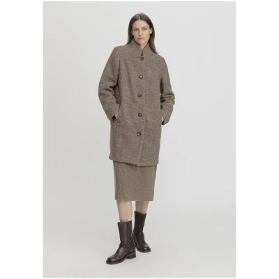 hessnatur Damen Rhön Mantel Relaxed aus regionaler Schurwolle - beige - Größe 38
