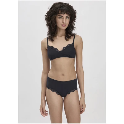 hessnatur Damen Soft BH mit Spitze COTTON FEEL aus Bio-Baumwolle - schwarz - Größe 36