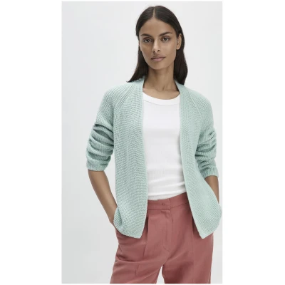 hessnatur Damen Strick Jacke Regular aus Bio-Baumwolle - grün - Größe L