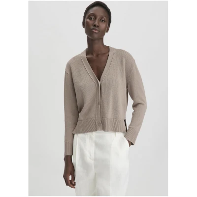 hessnatur Damen Strick Jacke Relaxed aus Bio-Baumwolle mit edlem Leinen - beige - Größe L