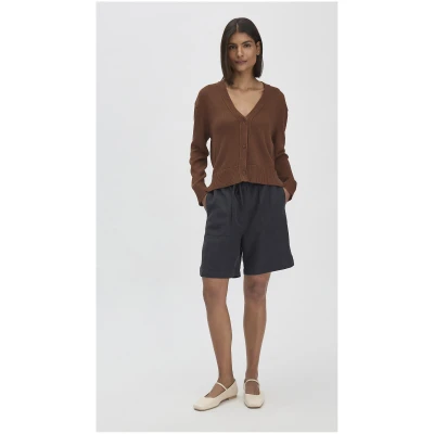 hessnatur Damen Strick Jacke Relaxed aus Bio-Baumwolle mit edlem Leinen - braun - Größe L