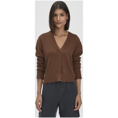 hessnatur Damen Strick Jacke Relaxed aus Bio-Baumwolle mit edlem Leinen - braun - Größe L