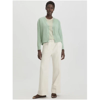 hessnatur Damen Strick Jacke Relaxed aus Bio-Baumwolle mit edlem Leinen - grün - Größe L